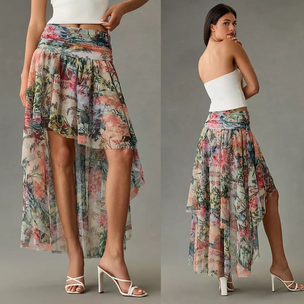 Anthropologie Multicolor High-Low Tulle Maxi Skirt Size 8 - 26829